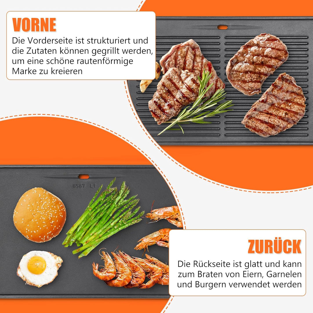 GFTIME 41.5 x 27.5 cm Universal Gusseisen Grillplatte für Tepro Toronto, Taino Hero XL, Activa Angul