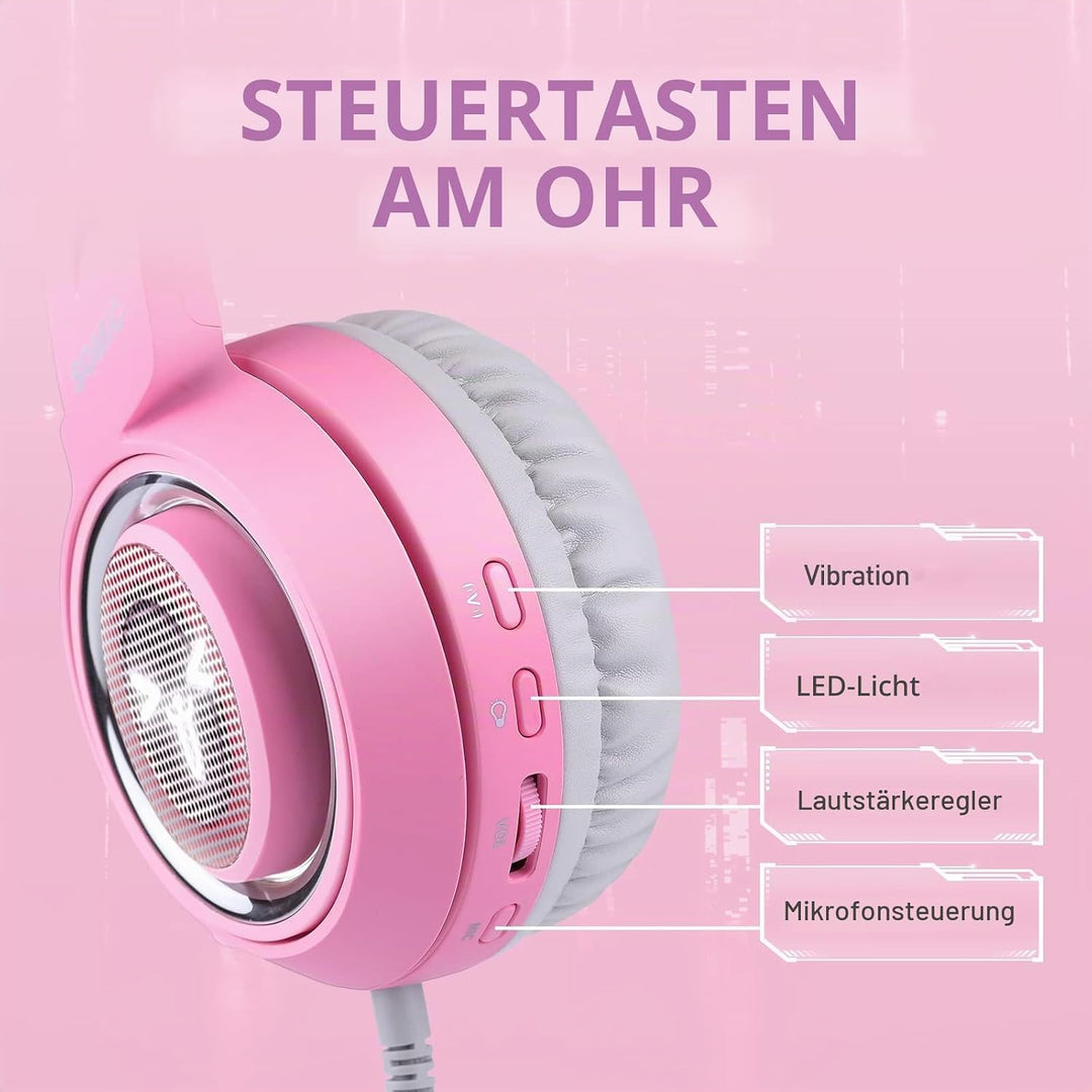 Somic G951rosa Rose Kat Gaming Headset Kopfhörer mit Virtuell 7.1 Klingen und LED Licht, Mikrofon fü