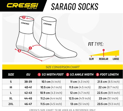 Cressi Sarago Socks (3 or 5mm) - Neopren Thermoschuhe 3 or 5mm, für Erwachsene Unisex 3 mm Schwarz L