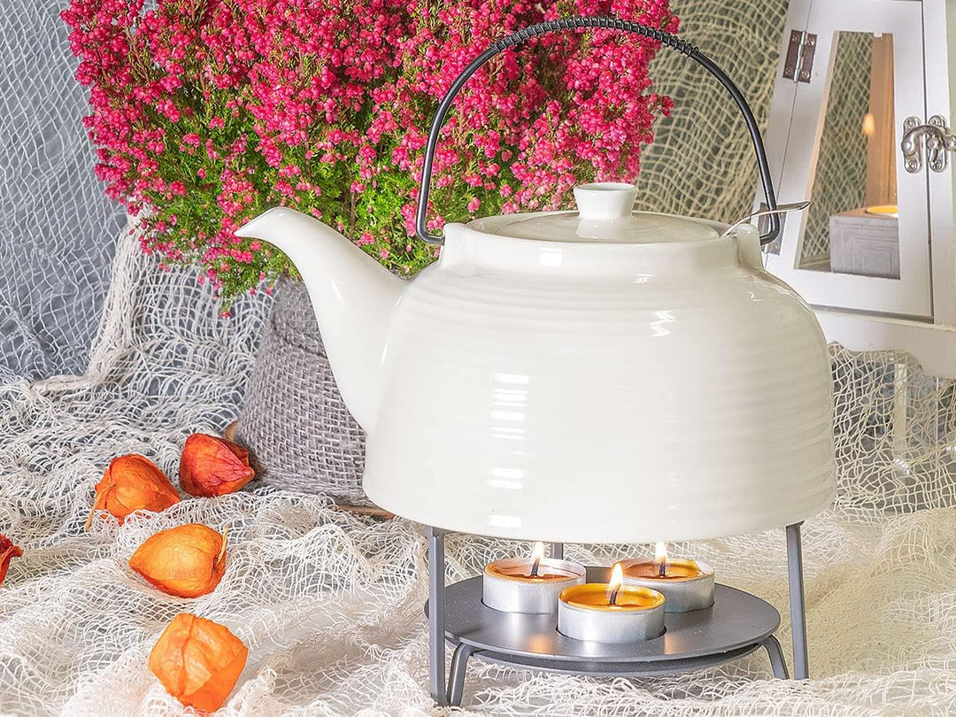 Nelly Aricola Teekanne Moderne Teekanne 1,5 Liter in weiss/weiss aus hitzebeständiger Keramik mit Ed
