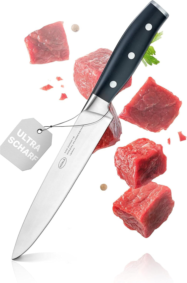 RÖSLE Fleischmesser Tradition, Hochwertiges Küchenmesser zum Schneiden aller Arten von Fleisch, Tran
