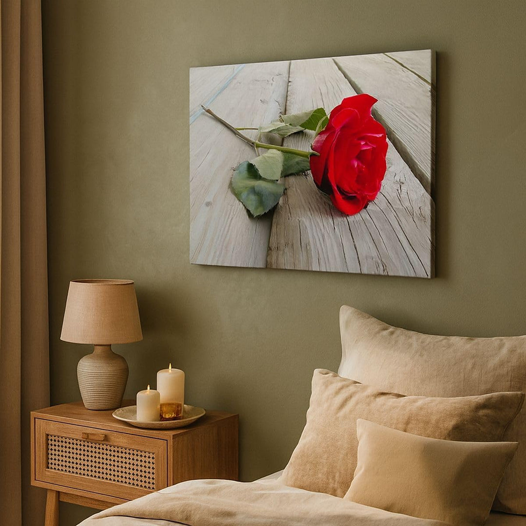 Bilder auf Leinwand 100x70cm Leinwandbild mit Rahmen Blume Holz Pflanze Gross Wanddeko Bild Schlafzi