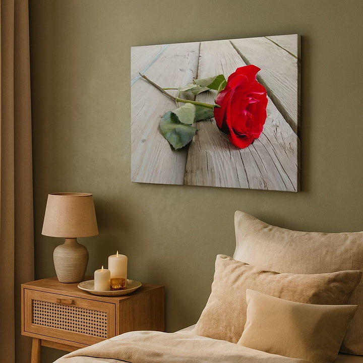 Bilder auf Leinwand 100x70cm Leinwandbild mit Rahmen Blume Holz Pflanze Gross Wanddeko Bild Schlafzi