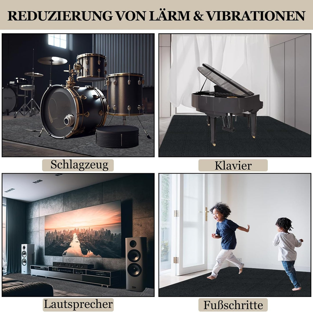 BXI Dicke Schallabsorber Puzzle-Bodenmatten, 16 Stück 28 x 28 x 0,9 cm Hochdichte Klavier matte Schl