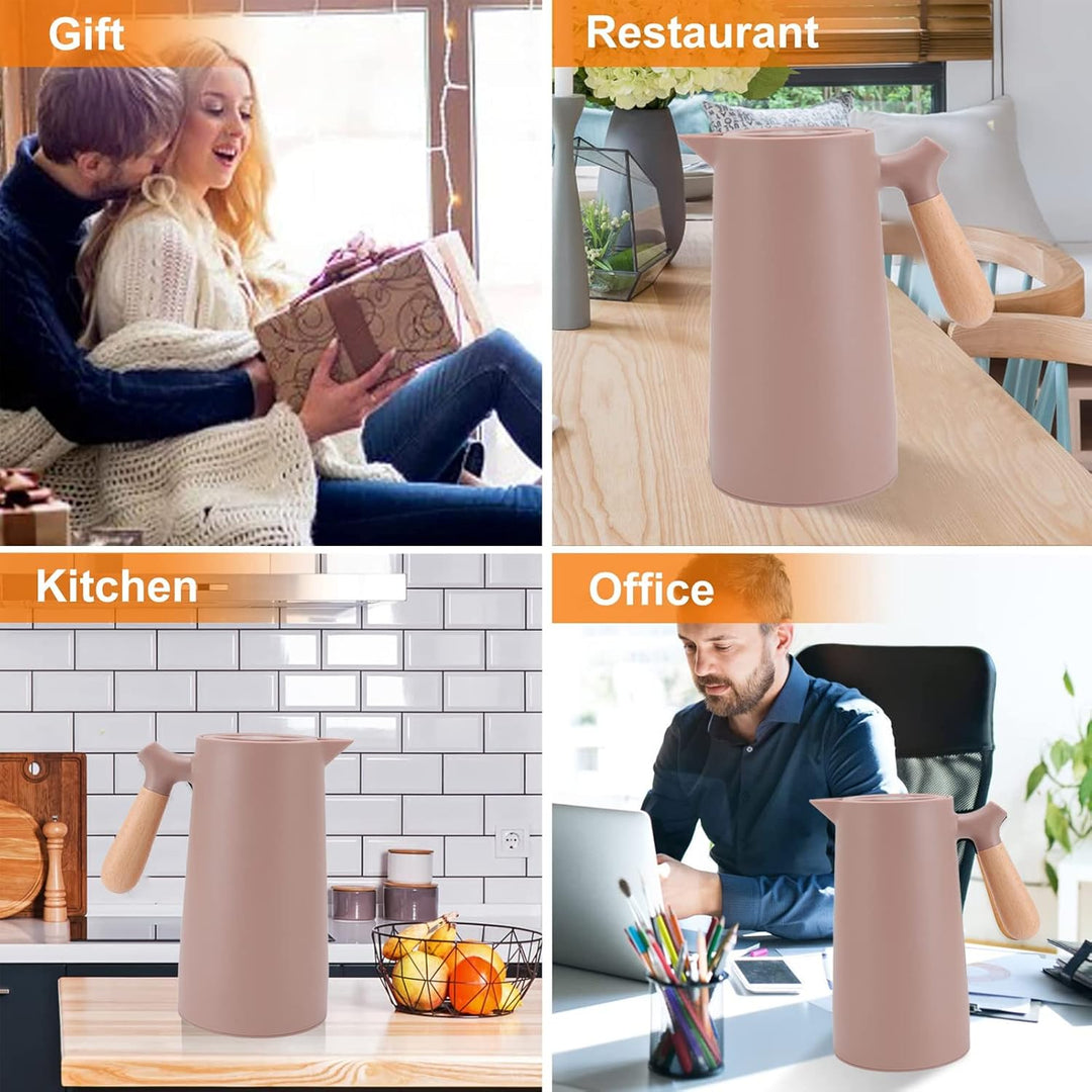 Topyond 1L Thermo-Kaffeekaraffe, Tragbare Isolier-Kaffeekanne, Stilvoller Wasser-Teekanne-Getränkesp