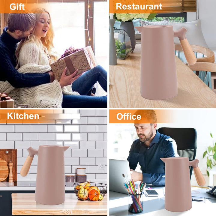 Topyond 1L Thermo-Kaffeekaraffe, Tragbare Isolier-Kaffeekanne, Stilvoller Wasser-Teekanne-Getränkesp