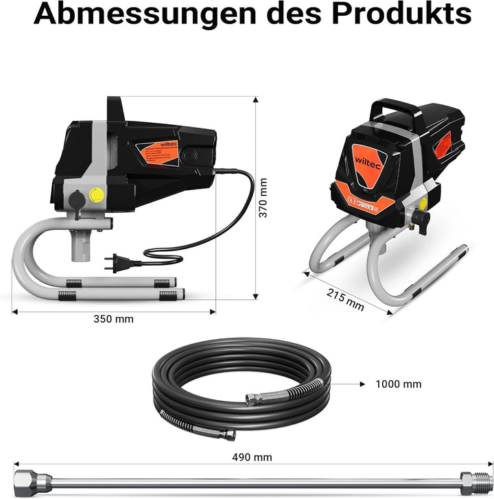 Wiltec Hochdruck Farbsprühsystem 1010 W, 207 bar, 1,5 l/min, Farbspritzgerät mit Düse und Verlängeru
