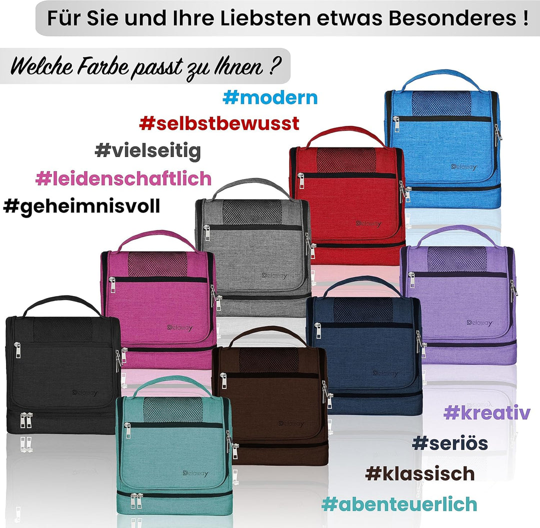 DELAWAY XXL Kulturbeutel zum Aufhängen [Design 2024] Grosse Kulturtasche für Damen, Herren mit Koffe