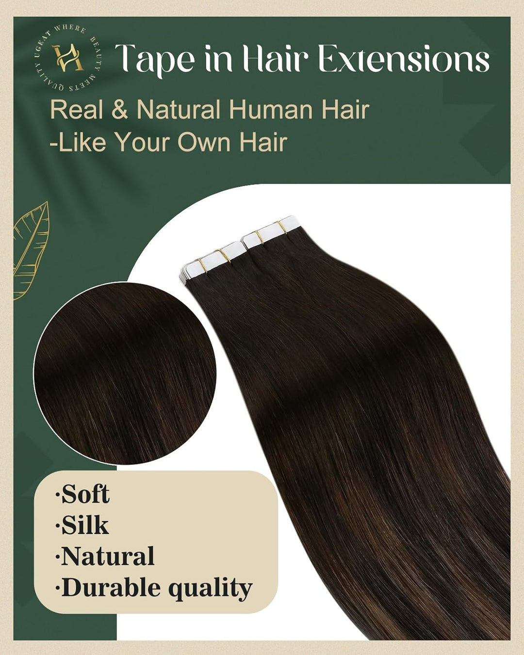 Ugeat 40cm Haarverlängerung Tape Echthaar 20Stücke Hair Extensions Echthaar Tape Kleber Extensions 5
