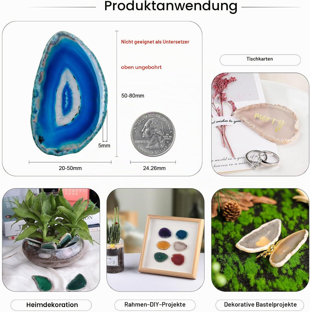 mookaitedecor 12 Stück Natürliche Geode Achat Scheiben, unregelmässige poliert Achat Edelsteine Name