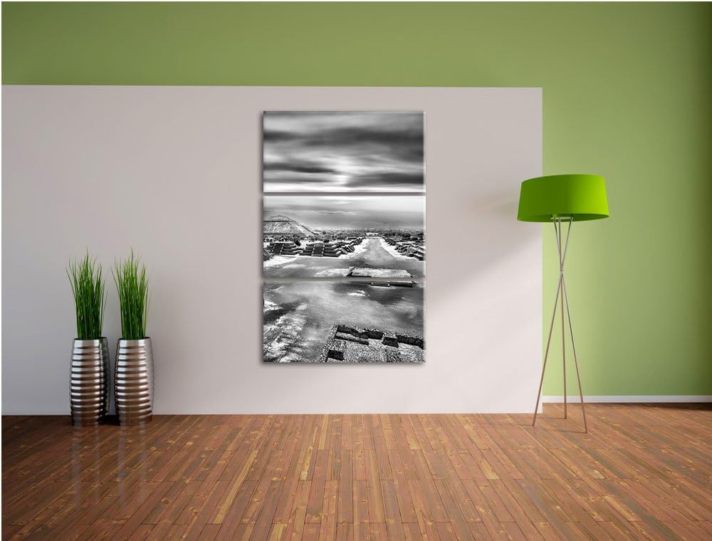 Pixxprint Monocrome, Maya Tempelanlage Teotihuacan in Mexico 3-Teiler Leinwandbild 120x80 Bild auf L