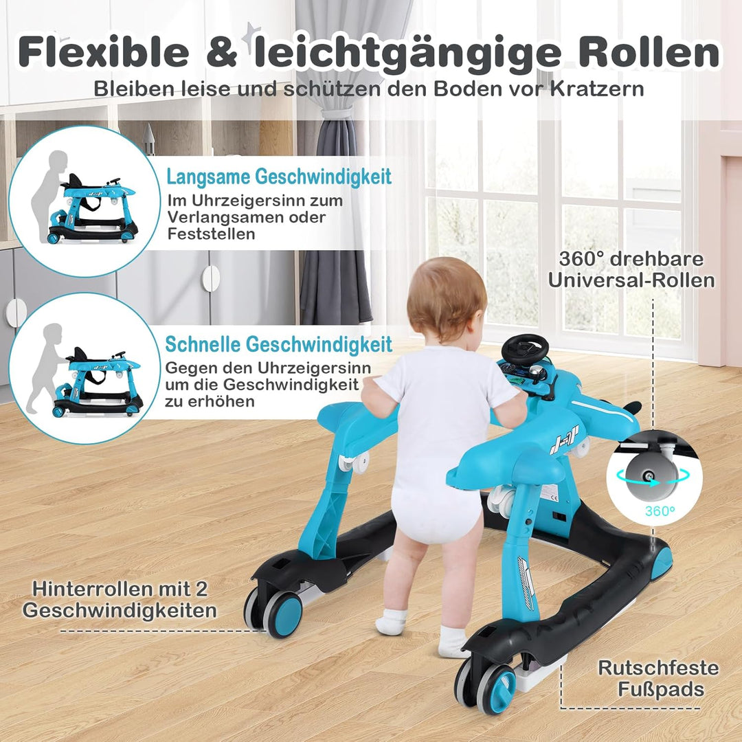 GOPLUS 6 in 1 Lauflernhilfe, Lauflernwagen mit einstellbarer Geschwindigkeit & 3 Höhen, Esstablett,