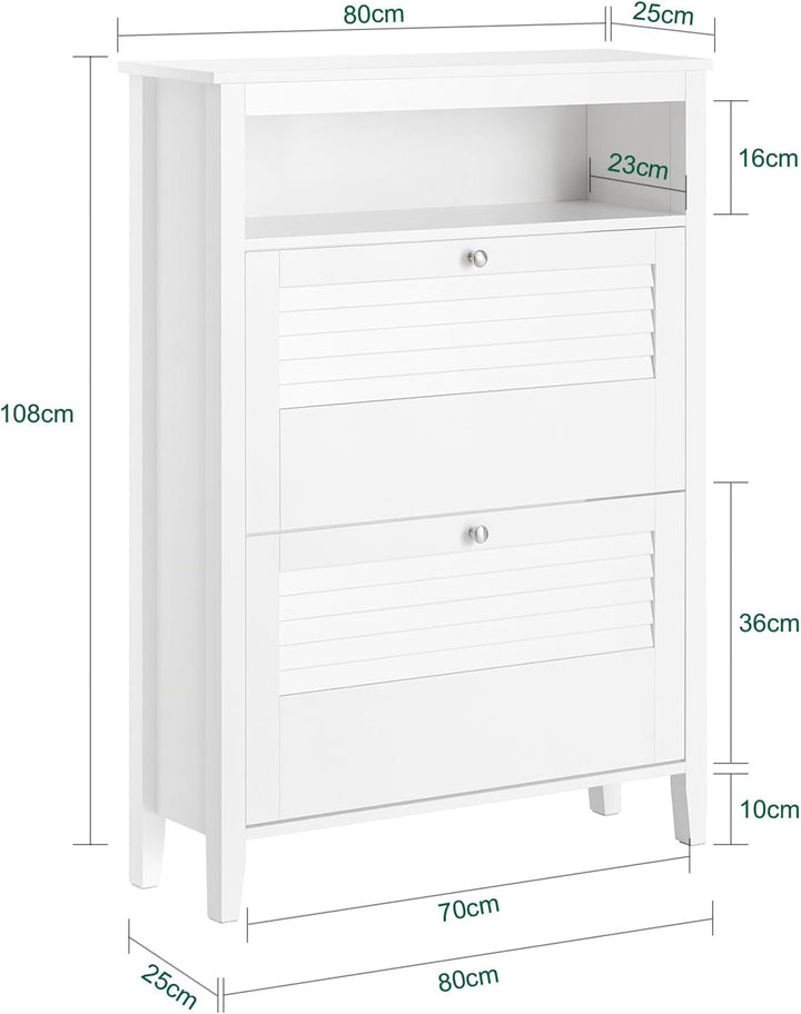 SoBuy FSR152-W Schuhkipper Schuhschrank mit 2 Klappen Schuhablage Schuhregal Schuhkommode Weiss BHT