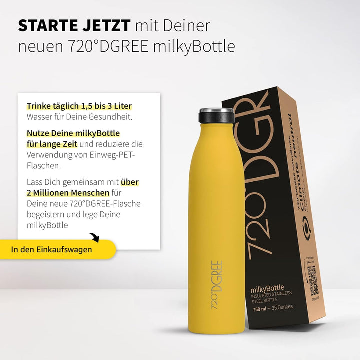 720°DGREE Edelstahl Trinkflasche “milkyBottle” - 750ml - BPA-Frei, Auslaufsicher, Kohlensäure geeign