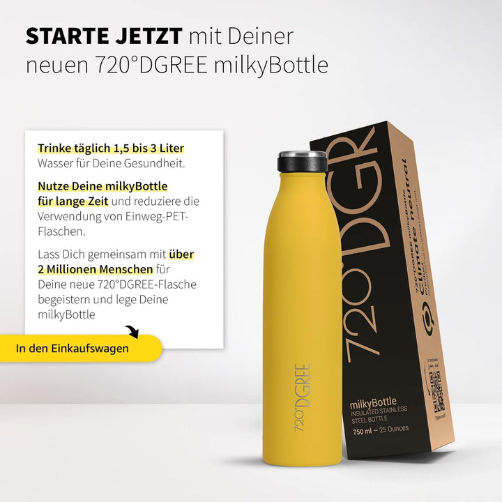 720°DGREE Edelstahl Trinkflasche “milkyBottle” - 1L - BPA-Frei, Auslaufsicher, Kohlensäure geeignet