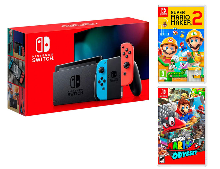 Nintendo Switch 32Gb Neon-Rot/Neon-Blau + New Super Mario Bros. U Deluxe + Super Mario Odyssey