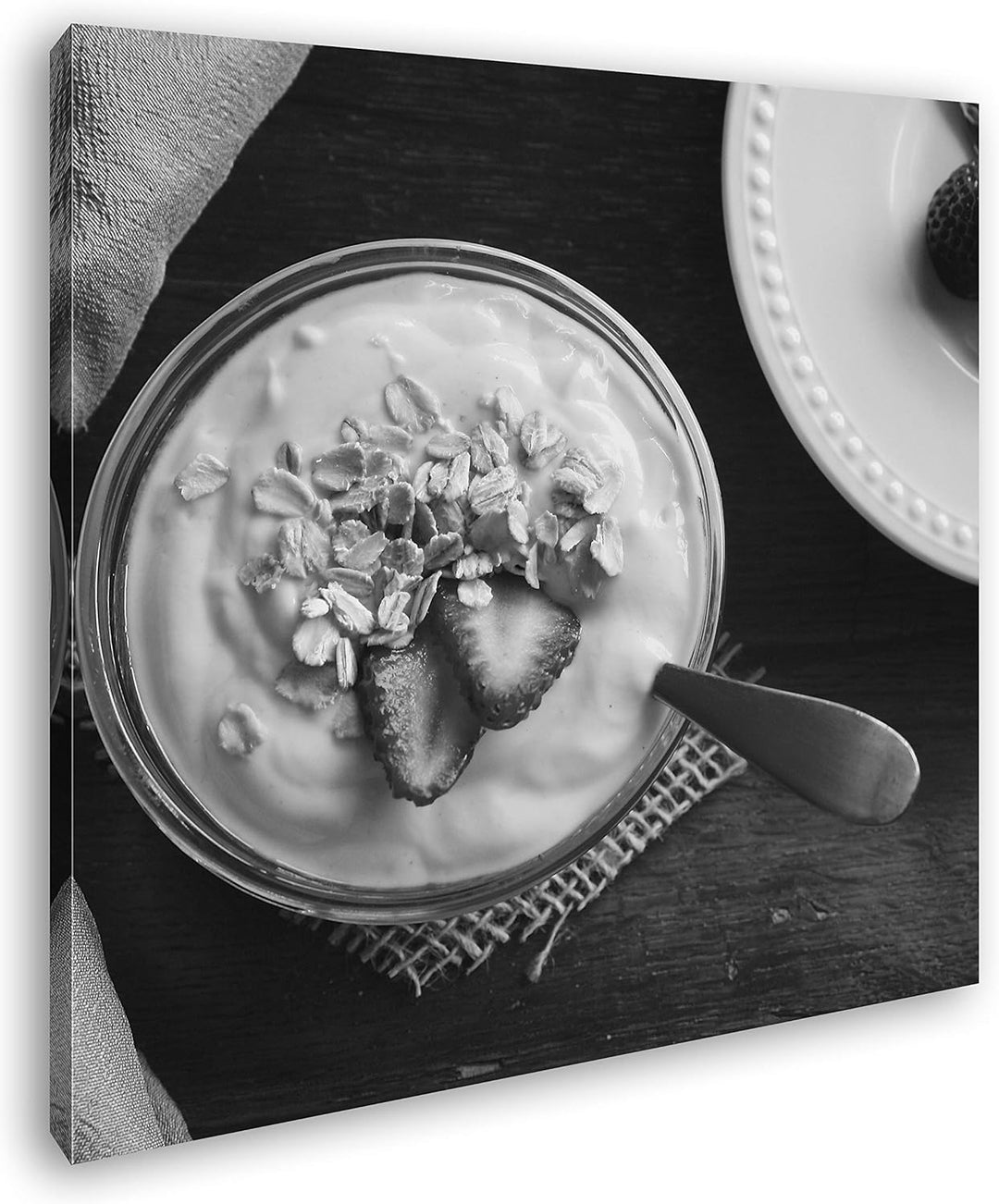 deyoli Süsser Erdbeer Joghurt Format: 70x70 Effekt: Schwarz&Weiss als Leinwandbild, Motiv fertig ger