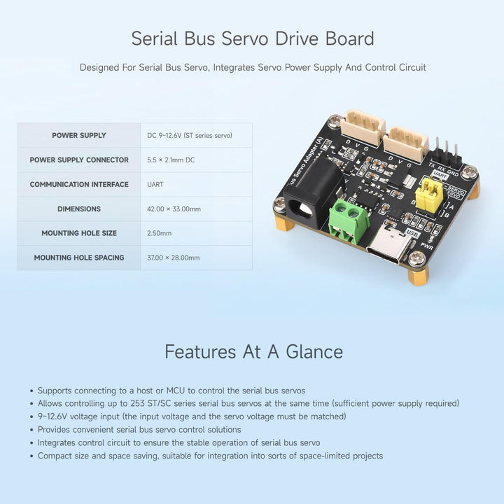 Waveshare 2PCS Serial Bus Servo Driver Board, Integrates Servo Power Supply & Control Circuit, Appli