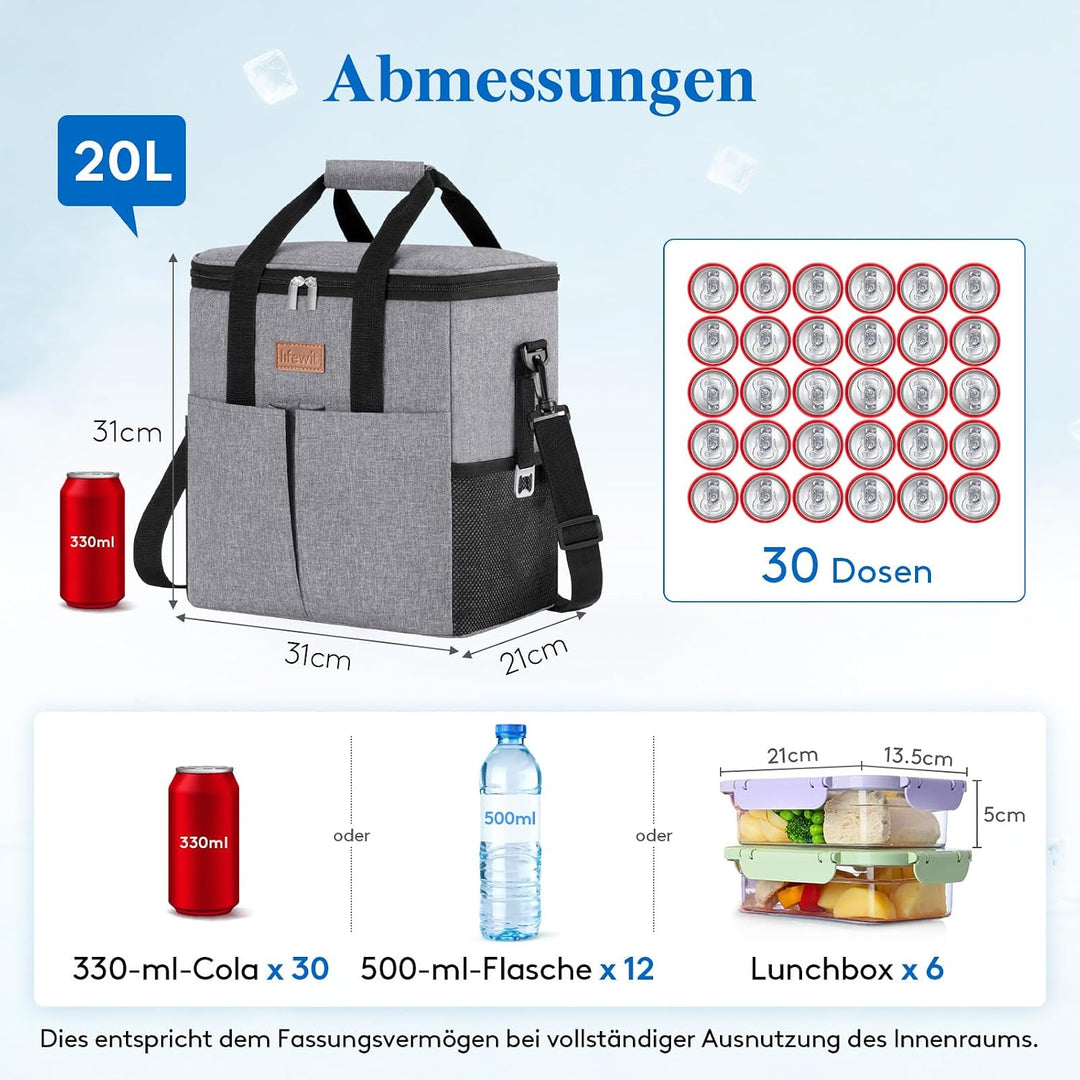 Lifewit Kühltasche 20L, Kühlung Thermoisoliert Tragbar Faltbar Wasserdicht, Gross Picknicktasche für