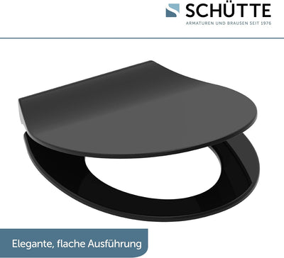 SCHÜTTE SLIM BLACK WC-Sitz, Duroplast Toilettensitz mit Absenkautomatik, Toilettendeckel mit Schnell