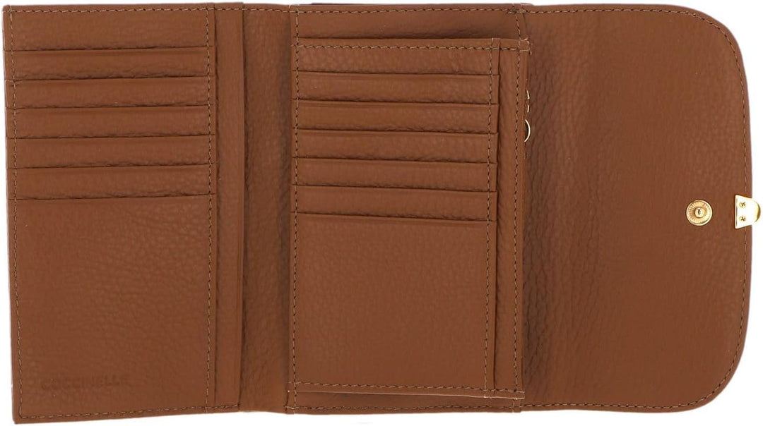Coccinelle Leder Geldbörse Ida Flap Wallet Nocciola Hellbraun, Nocciola