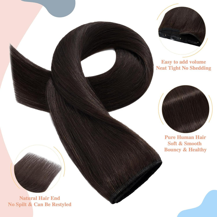 S-noilite Clip In Extensions Echthaar Dunkelbraun Real human hair 1 pieces 5 clips Haarverlängerunge