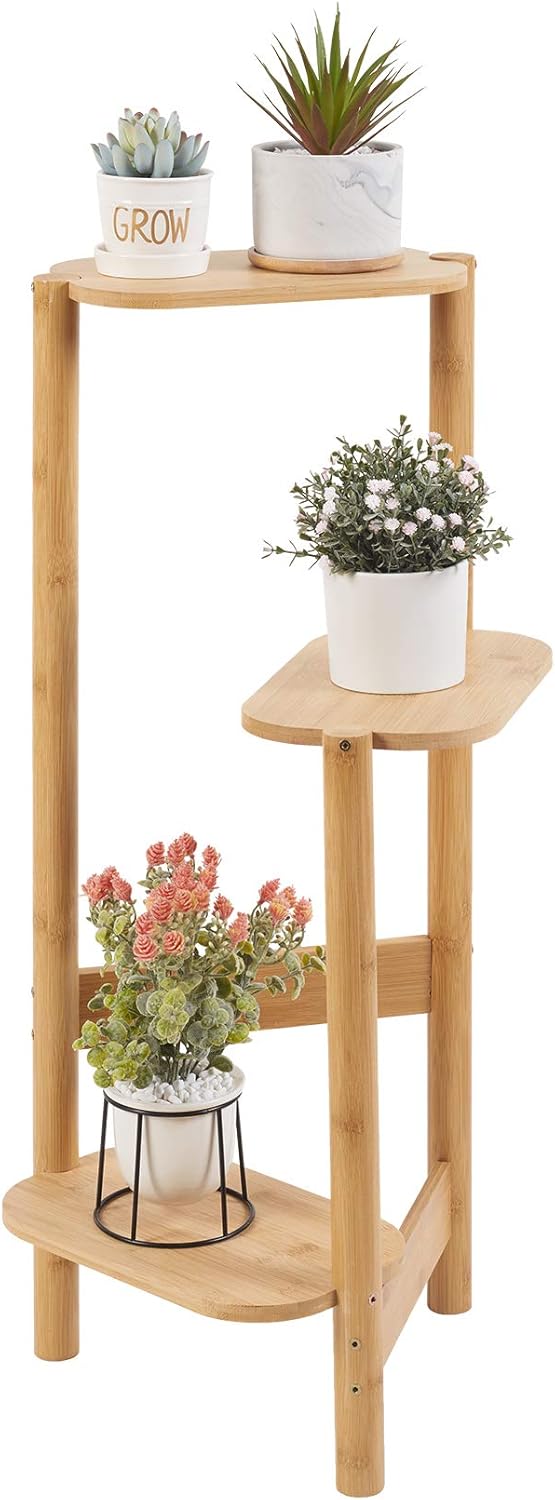 Medla Blumentreppe 3 Ebenen, Pflanzentreppe Bambus, Pflanzenregal Gartenregal Modern Aussehen für Ba