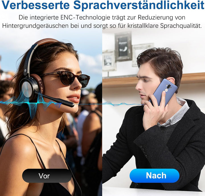 Bluetooth Headset mit Mikrofon für PC, Kabelloses Headset mit Rauschunterdrückungs Mikrofon, USB-Don
