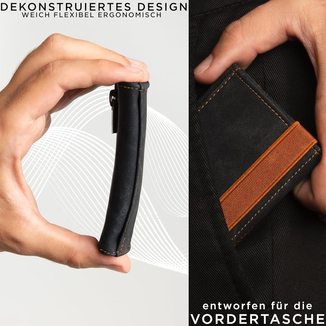 Slim Wallet mit Münzfach aus Microfaser Jacquard mit RFID Schutz - Schlankes Portemonnaie für Kredit