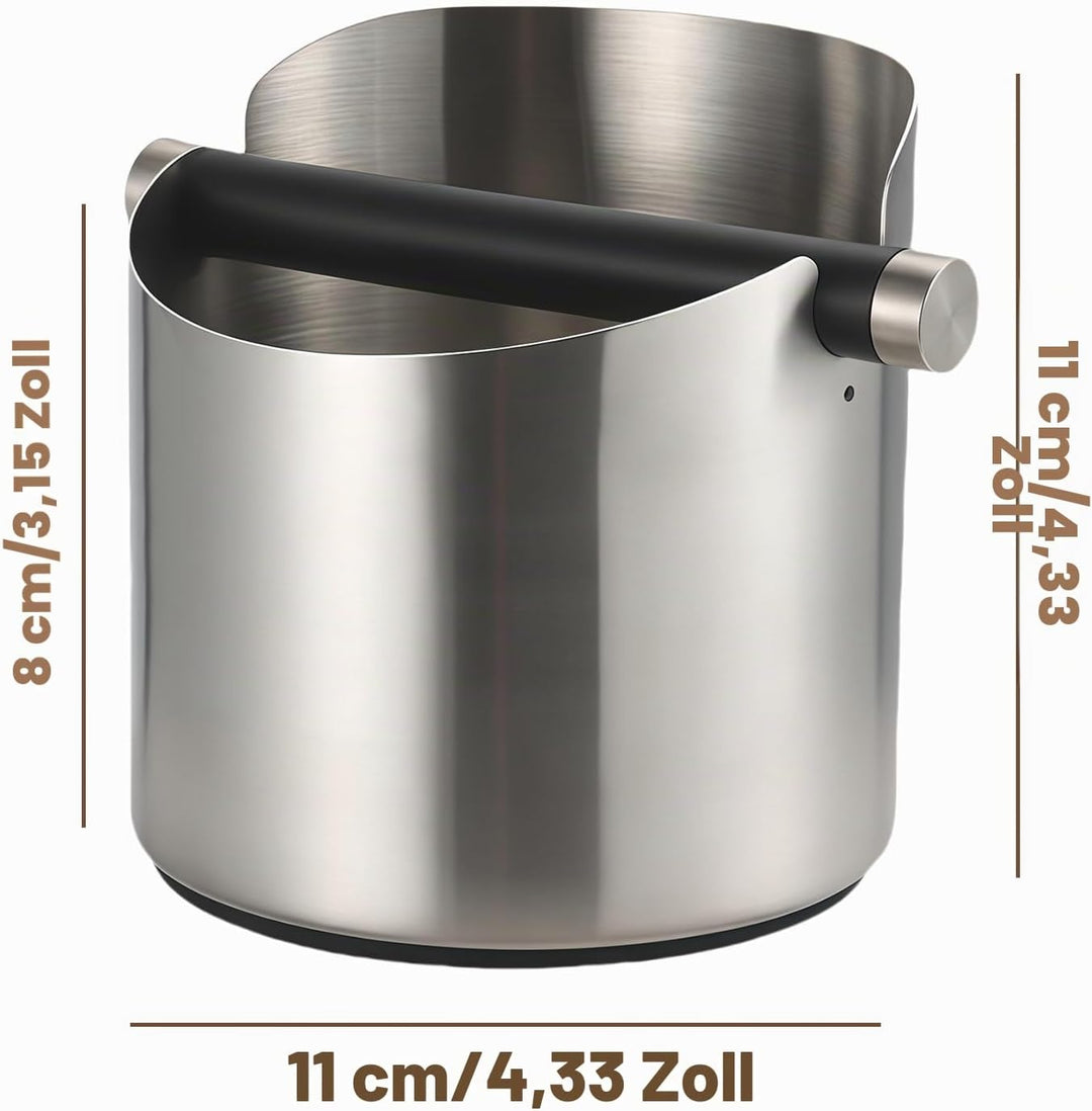 11×8×8cm Abklopfbehälter: Abklopfbehälter für Siebträger, Edelstahl Knock Box, Rutschfester Silikon