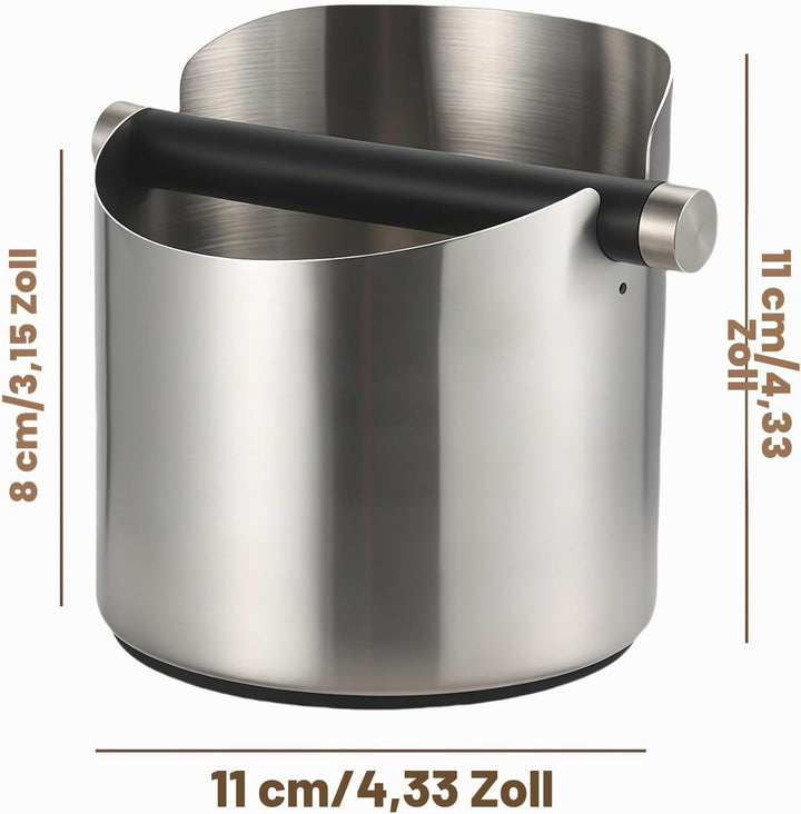 11×8×8cm Abklopfbehälter: Abklopfbehälter für Siebträger, Edelstahl Knock Box, Rutschfester Silikon
