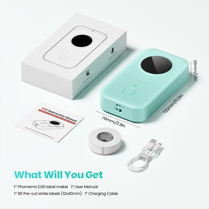 Phomemo D30 Etikettendrucker, Mini Bluetooth Etikettiergerät Tragbarer beschriftungsgerät Selbstkleb