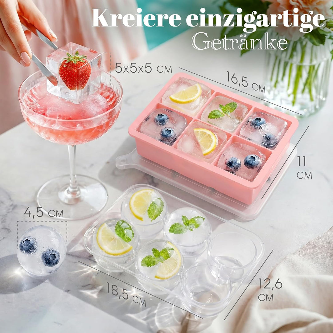 Neighbour’s Friend® Rosa XXL Eiswürfel & Eiskugelform Set – 30 grosse 5cm Eiswürfel & 30 Eiskugeln a
