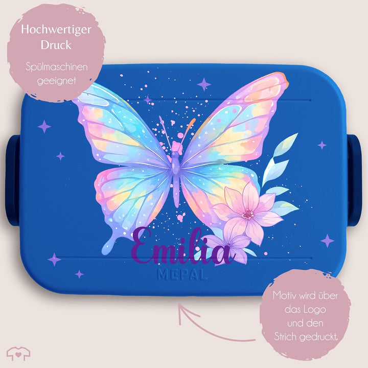 Kinder Bento Box Midi Lunchbox für Mepal Bentobox - Brotbox Schmetterling Schulkind Geschenk mit Nam