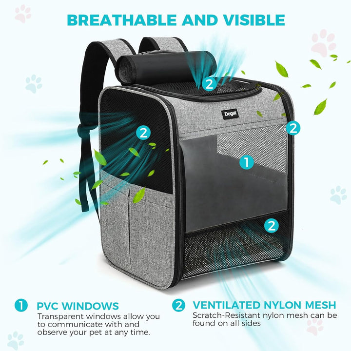 Dogat Katzenrucksack mit Netzfenster, Tragbare und Faltbare Haustier Rucksack mit integrierter Siche