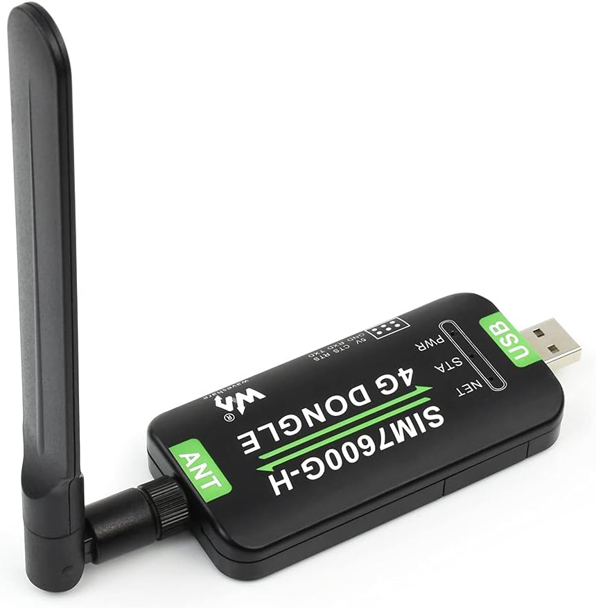 Waveshare SIM7600G-H 4G DONGLE with Antenna,Supports Global Band,Industrial Grade 4G Communication a