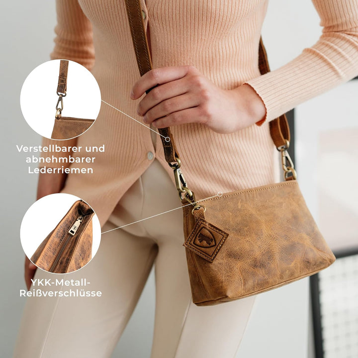 Berliner Bags Vintage Umhängetasche Marbella XS, Kleine Schultertasche Crossbody Bag aus Leder, Hand