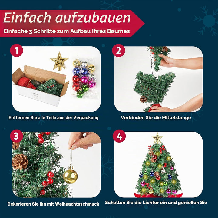 Joiedomi 24" Prelit Tabletop Weihnachtsbaum mit warmen Lichtern, Stechpalmen Beeren, Tannenzapfen fü