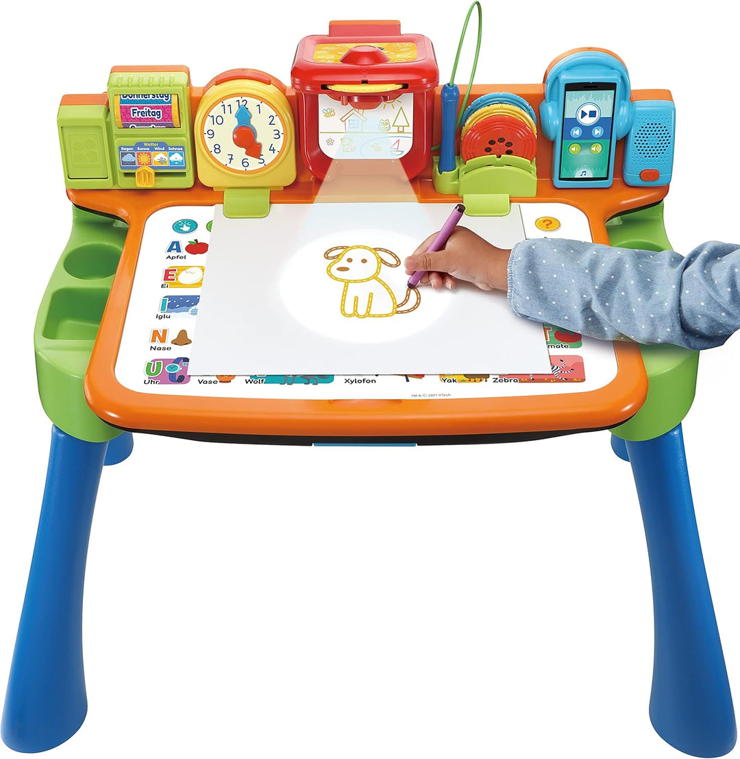 VTech 5-in-1 Magischer Schreibtisch – Interaktiver Kinderschreibtisch inkl. Hocker – Mit Kreidetafel