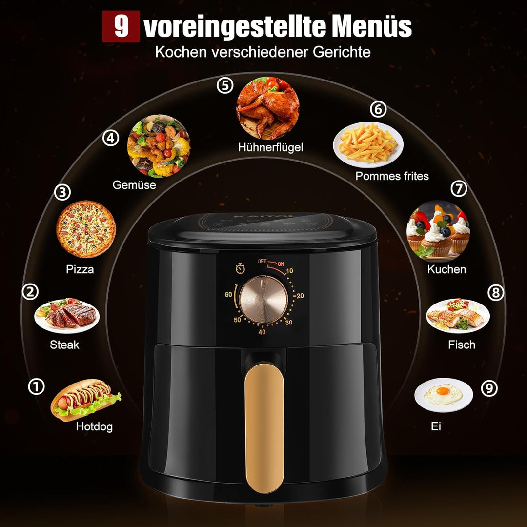 4L Heissluftfritteuse, mit Manueller Drehtaste, Spülmaschinenfest, Gesundes Kochen Ohne Öl und mit W
