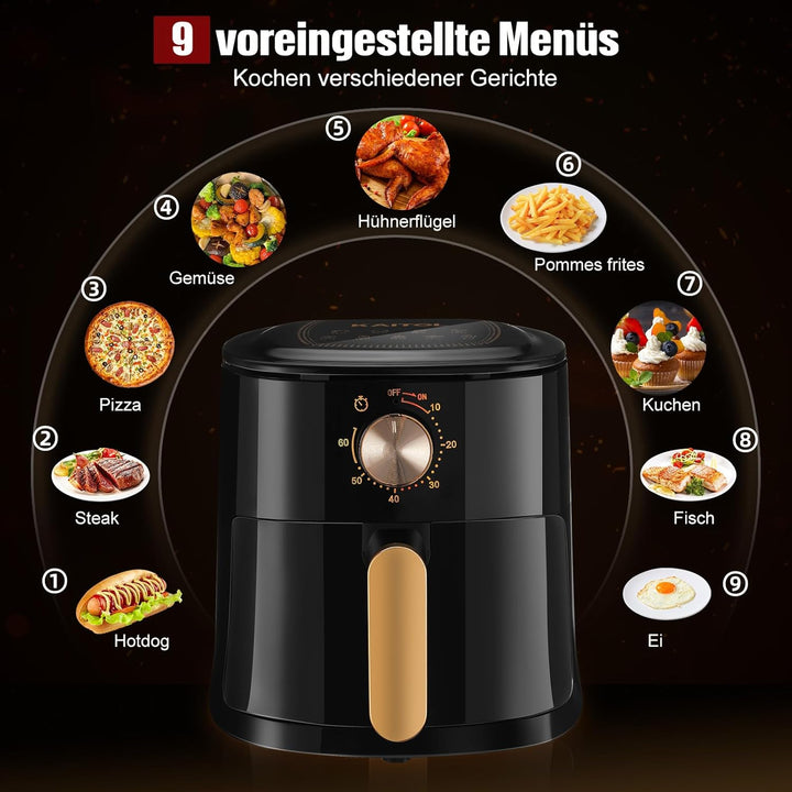 4L Heissluftfritteuse, mit Manueller Drehtaste, Spülmaschinenfest, Gesundes Kochen Ohne Öl und mit W