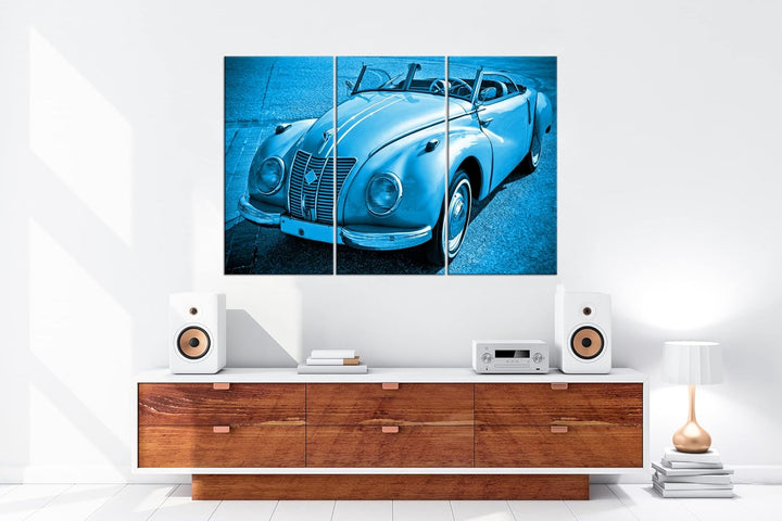 deyoli Alter Oldtimer klassiker Format 120x80 3Teilig Effekt: Monocrome Blau als Leinwandbild, Motiv