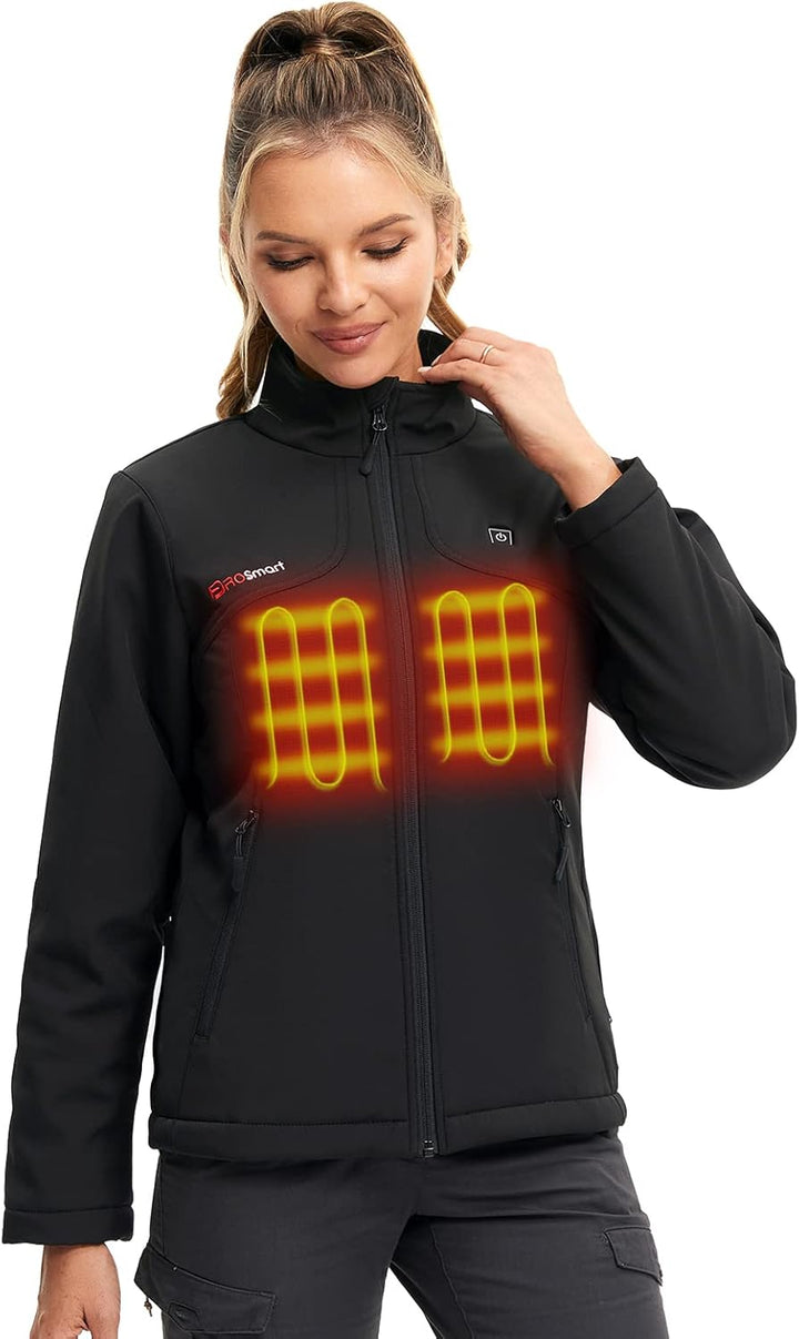 PROSmart Beheizbare Jacke für Damen wasserdichte Beheizte Jacke mit 12v Akku M Schwarz, M Schwarz
