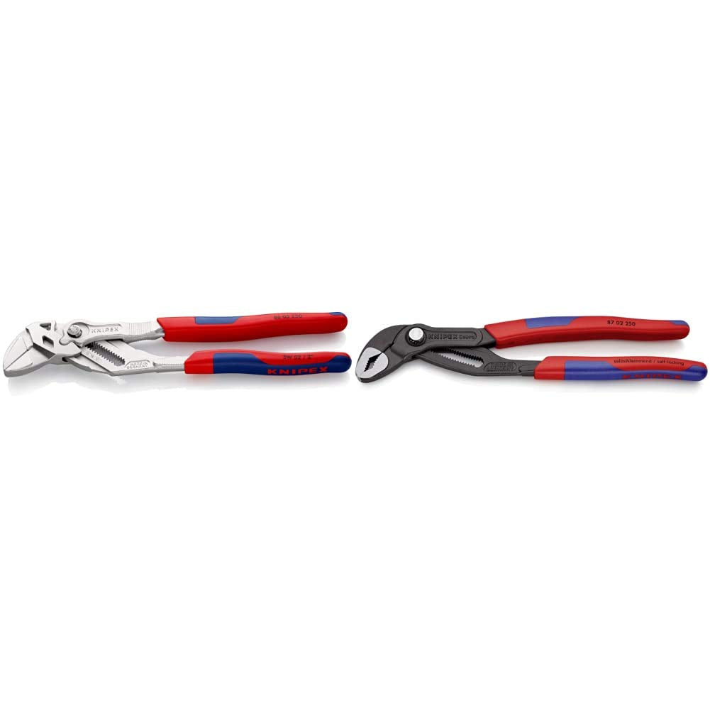 KNIPEX Zangenschlüssel (250 mm) 86 05 250 &amp; 87 02 250 SB Cobra® Hightech-Wasserpumpenzange grau atra