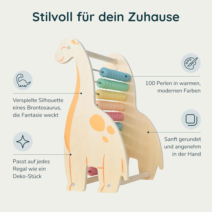 Twig & Leaf Rechenschieber für Kinder aus Holz, Dinosaurier Abakus Montessori Spielzeug zum Rechnen