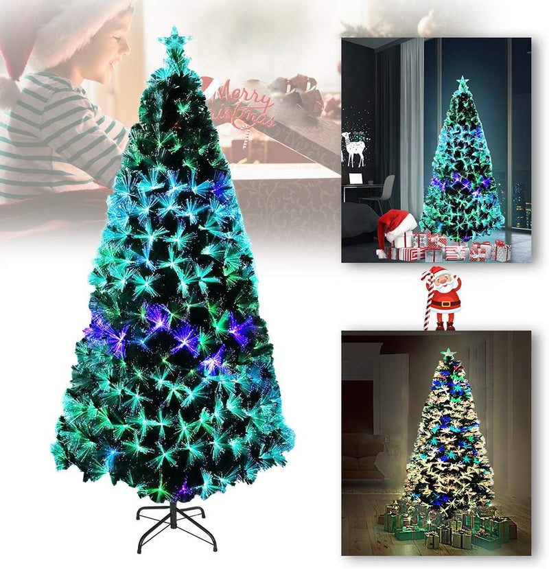 Aufun Künstliche Weihnachtsbäume 120CM Glasfaser Weihnachtsbaum mit Kiefernnadel LED Beleuchtung für