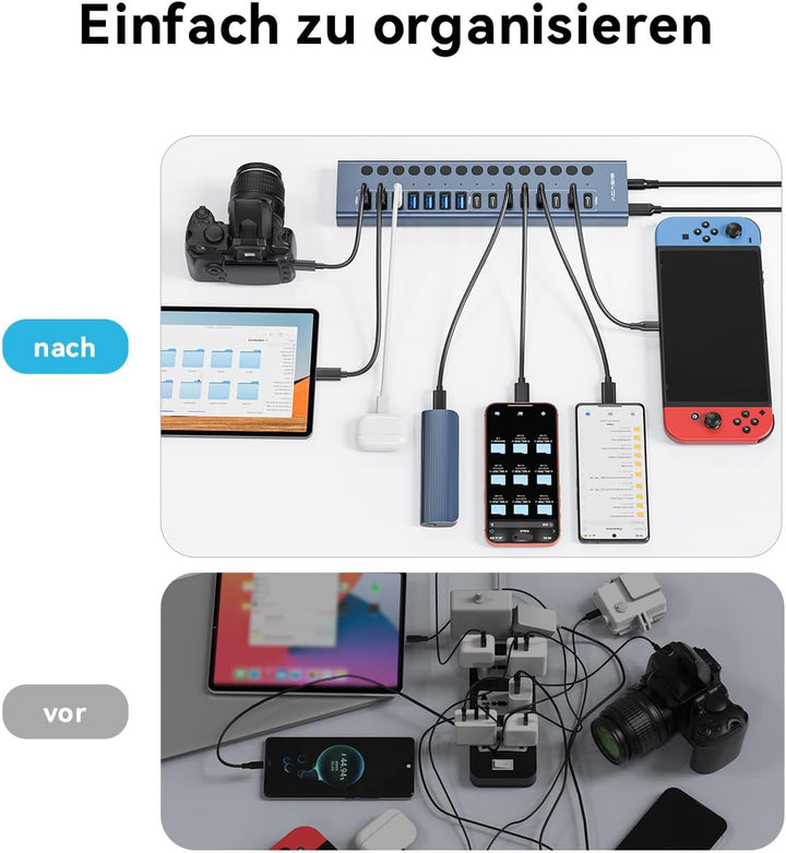 ACASIS USB-3.2-Hub mit 16 Anschlüssen (8 USB-A 3.2-Anschlüsse + 8 USB-C-3.2-Anschlüsse), Aluminium-U