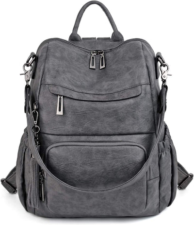 UTO Damen Rucksack PU Washed Leder Modischer Multifunktionsrucksack mit Quastendesign Lässige Schult