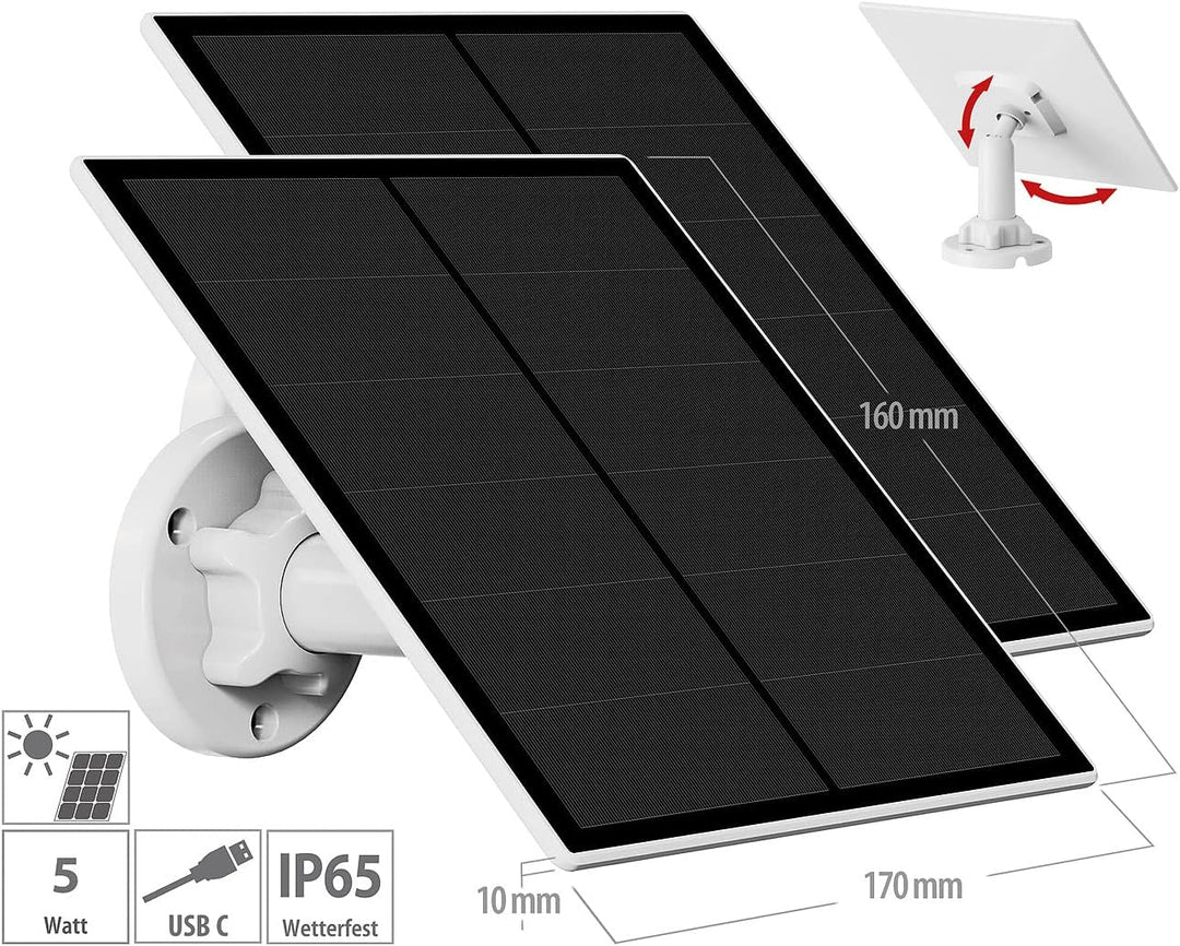 revolt Mini-Solarpanel: 2er-Set Solarpanels für Akku-IP-Kameras mit USB-C, 5 W, 5 V, IP65 (Mini-Sola