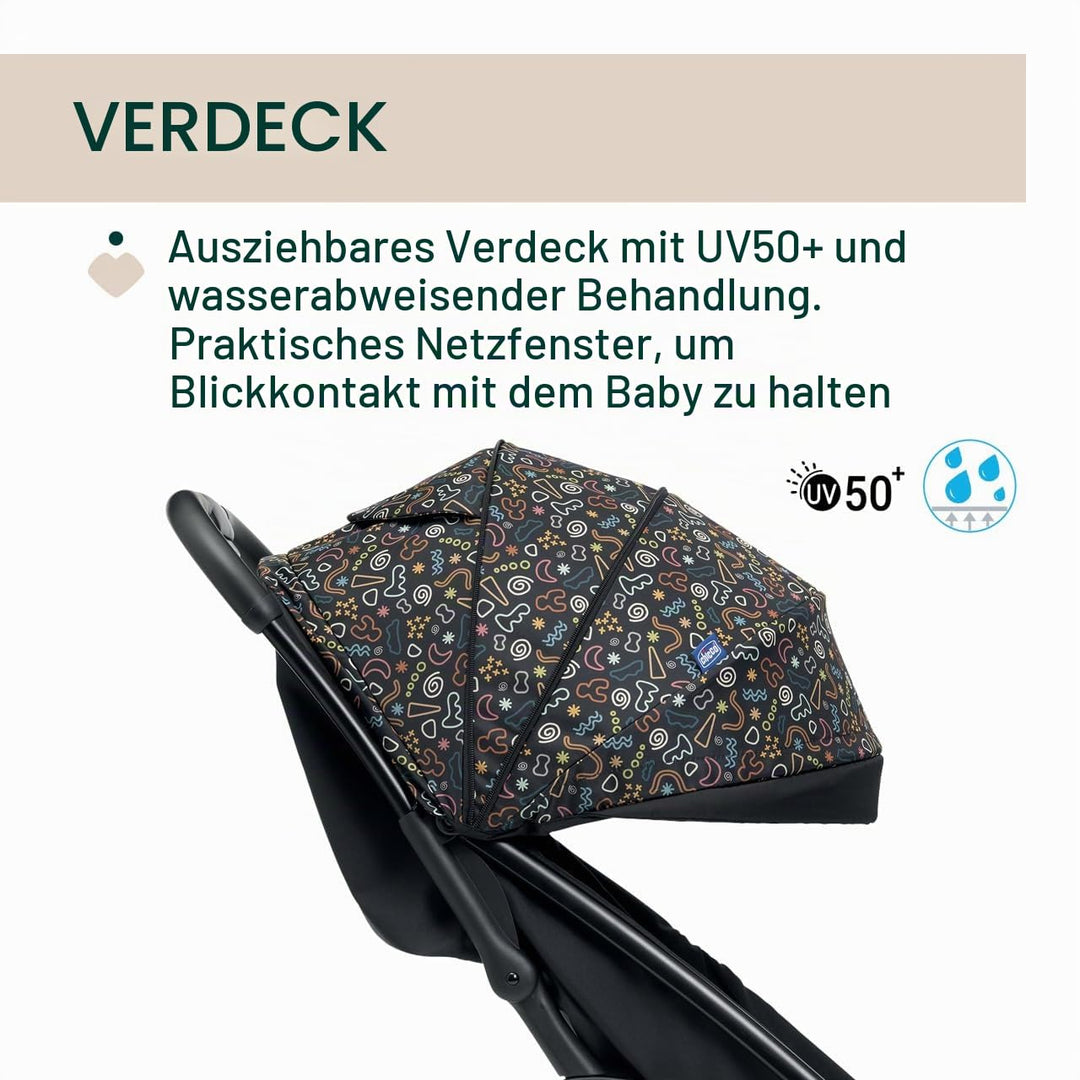 Chicco Glee Kinderwagen, Buggy praktisch und leicht, automatischer Verschluss, breiter und bequemer